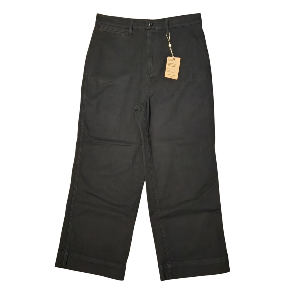 Quince Organic Cotton High Rise Wide Leg Pants Black 32 Casual Minimalist NWT